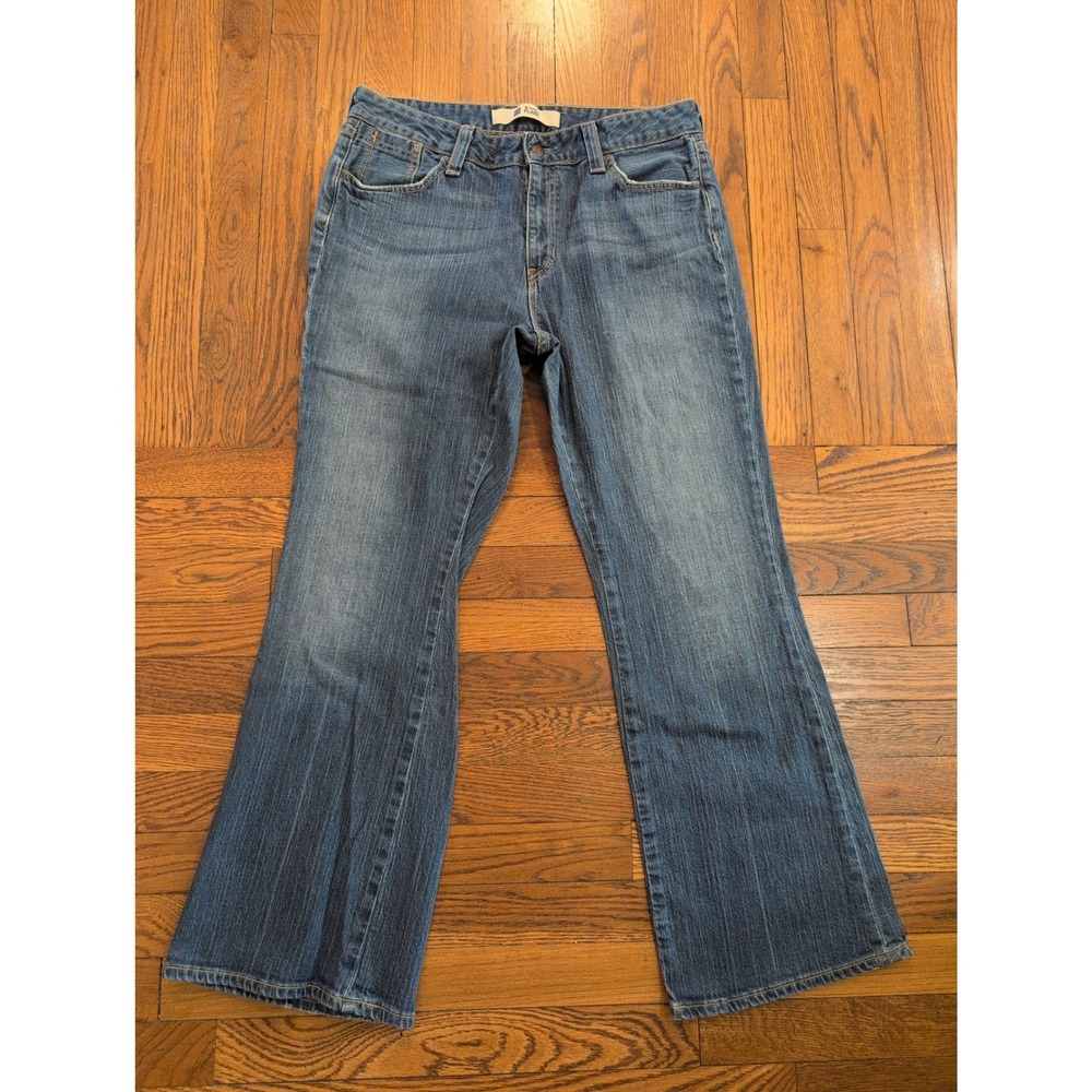 GAP Original Flare Jeans Medium Wash Stretch Distressed Size 14‎ 33x29 Mid Rise